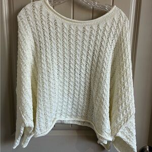 POL Cream Open-Stitch Scoop Neck Sweater